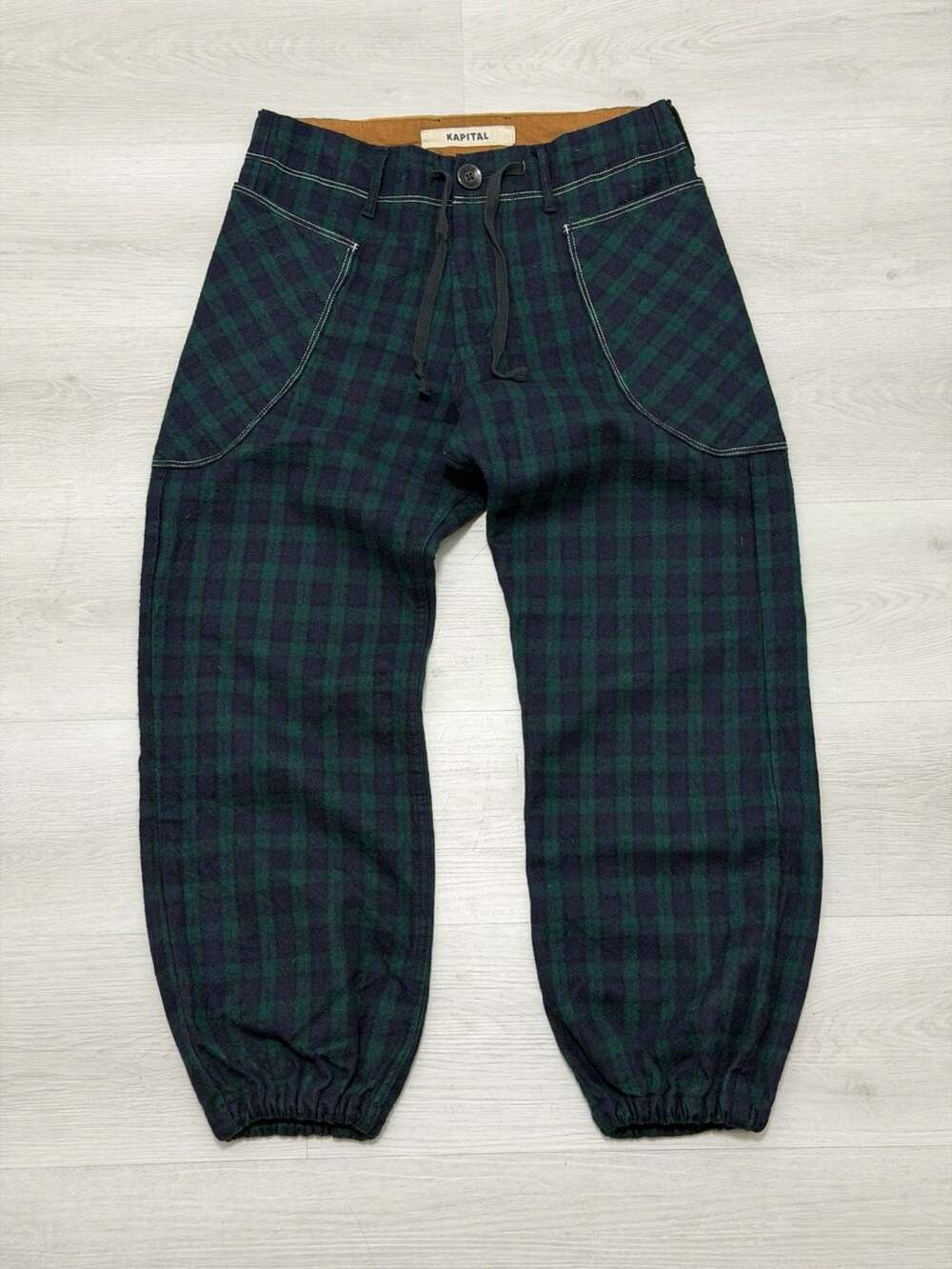 Kapital Green/Navy Buffalo Check Plaid Wool Elastic Hem Pants Size 3